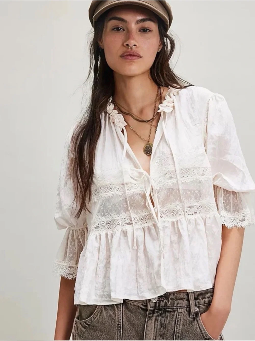 FREE PEOPLE Forever Young Bed Jacket in White Alyssum SIZE SMALL